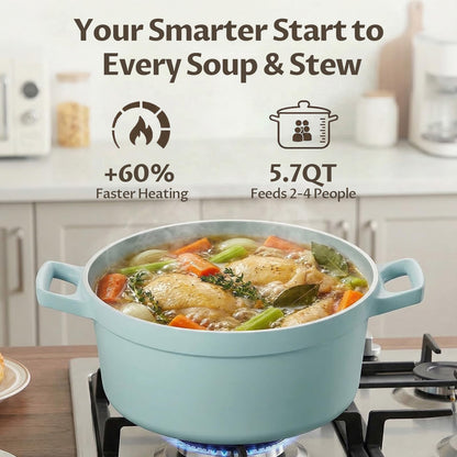 5.7 Quart Nonstick Stock Pot with Lid, BEZIA Ceramic Soup Pot for Family Cooking, Induction Cooking Pot with Smart-Vent Braising, Easy Cleanup, Perfect for Side Dishes, Daily Meals & Camping