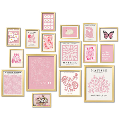 ANERZA 16 PCS Pink Wall Art Decor, Matisse Gallery Wall Prints for Bedroom, Light Pink Posters for Room Aesthetic, Collage Kit Pictures for Living Room, Teen Girls Dorm Home Artwork