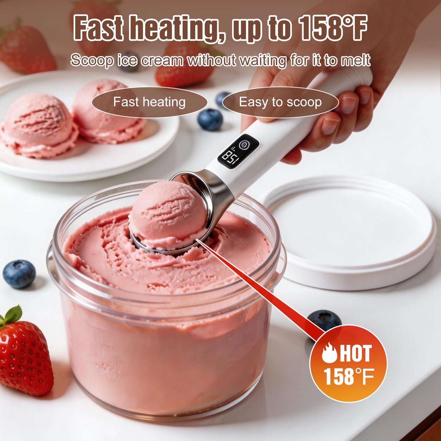 ODOMU Heated Ice Cream Scoop, Rechargeable Electric Ice Cream Scooper with 5000mAh Battery & Digital LED Display, Heat Up to 158°F for Scooping Hard Ice Cream, Frozen Yogurt