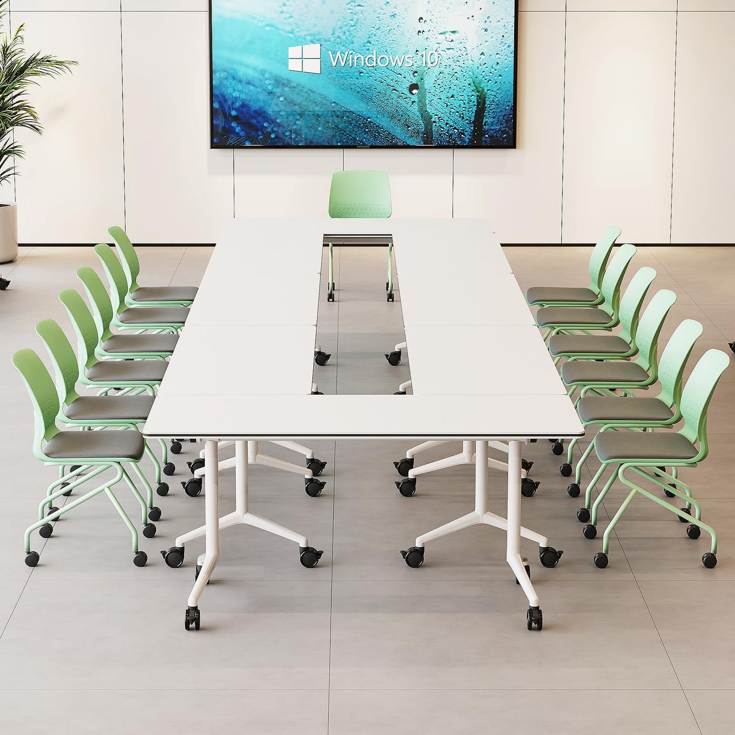 rzoizwko Modular Folding Conference Room Tables with Wheels, Flip Top Training Table System for Office & Classroom, Mobile Joinable Meeting Desks for Seminar & Collaboration Spaces