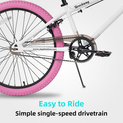 JOYSTAR 24 Inch Kids Bike Freestyle BMX Bikes for 8-12 Years Boys Girls and Beginner Riders, 24 Inch Bikes with Pink Tires, White Frame