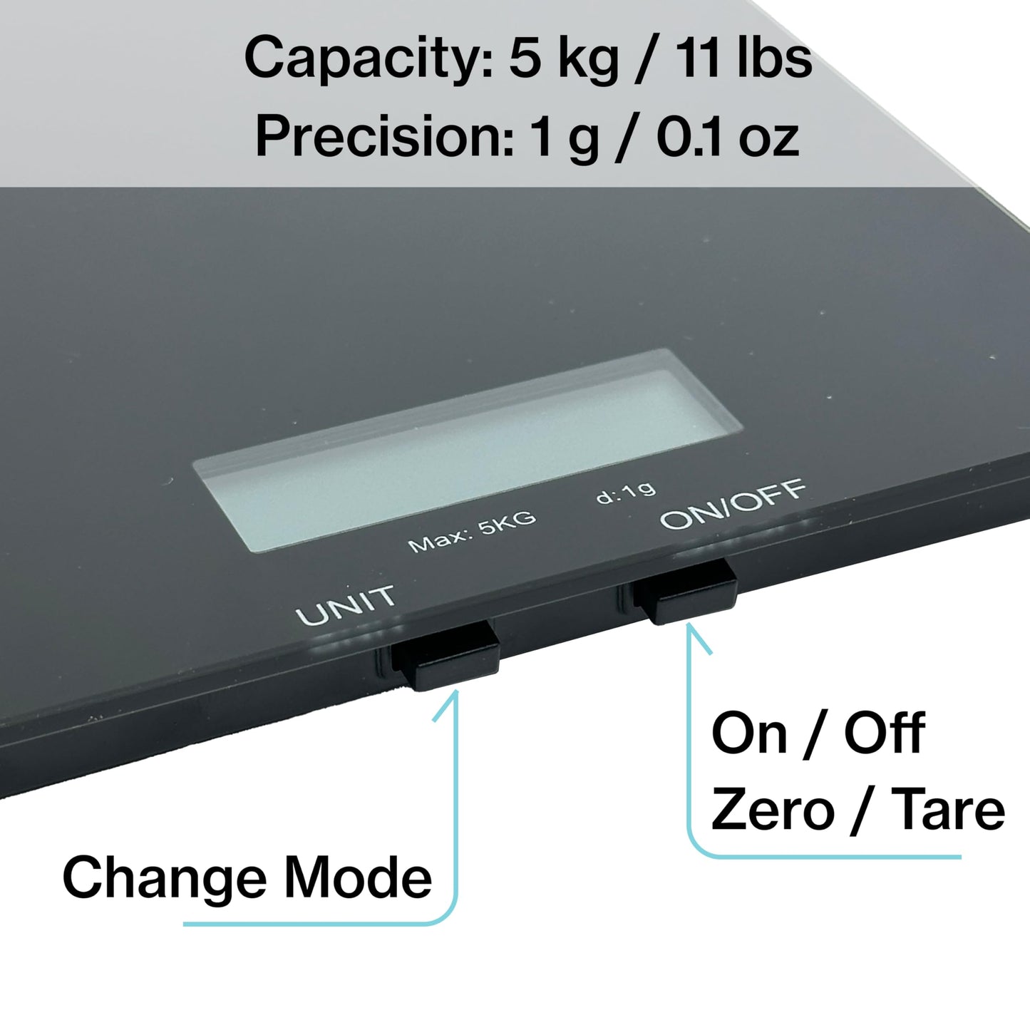 Glass Platform Digital Kitchen Scale - for Food Coffee Lab - LCD Display gram Ounces lb:oz fl.oz ml - 11 LB/5 KG Capacity - Battery Included - White by The Display Guys
