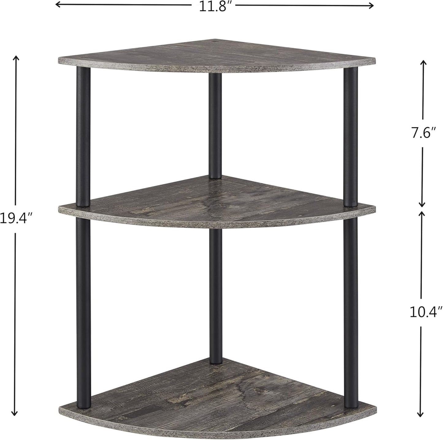 3-Tier Corner Shelf Stand, Rustic Wood and Metal Corner Display Rack, Small Triangle Corner Storage Organizer