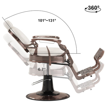 BarberPub Heavy Duty Metal Vintage Barber Chair All Purpose Hydraulic Recline Salon Beauty Spa Chair Styling Equipment 8914 (White with Reddish Bronze Frame)