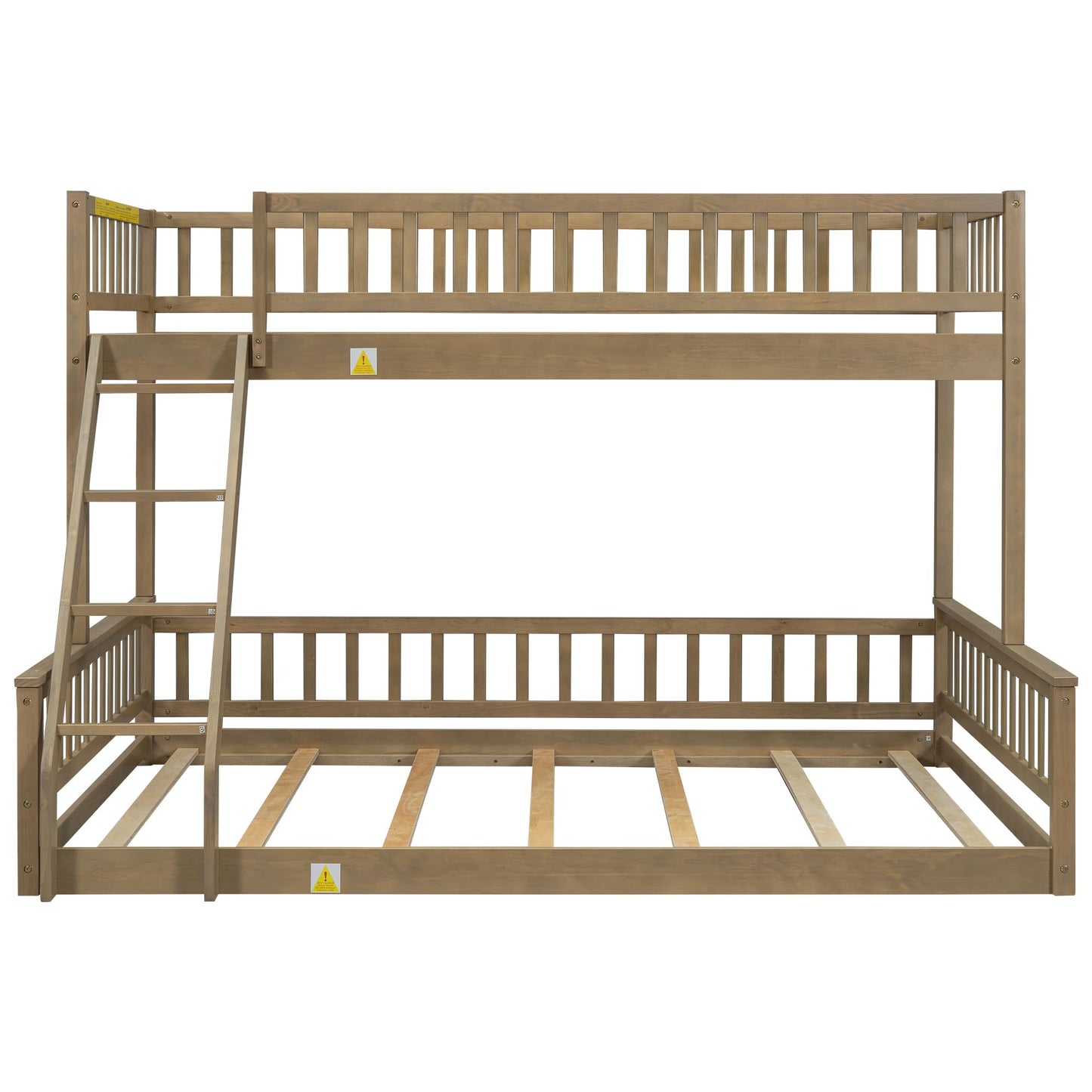 Merax Twin XL Over Queen Floor Bunk Bed with Ladder and Guardrails, Bedroom Wood Bunk Bed Frame for Kids/Teens/Youths/Adults, Space Saving & Noise Free, No Box Spring Needed, Walnut Brown
