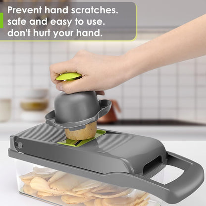Putsea Vegetable Chopper Pro, Mandoline Slicer – 7 Stainless Steel Blades for Onion, Potato, Salad – Safe, Easy Clean & Dishwasher Safe Kitchen Gadget – Ideal for Parents, RV