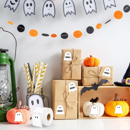Whaline Halloween Ghost Direct Thermal Labels Cute White Ghost Label Stickers Self-Adhesive Printer Decals for DIY Candle Name Tag Logo Design, 500 Pcs