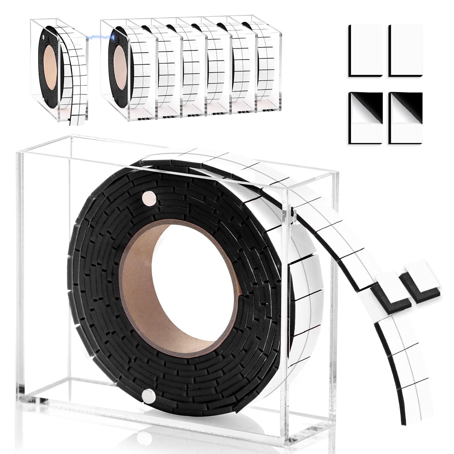 HKSZEH Double Sided Foam Tape for Crafts 0.4 X 0.5 in Pre Cut Double Sided Foam Squares Roll with Acrylic Storage Box Foam Adhesive Squares for Crafts Arts DIY Office Supplies