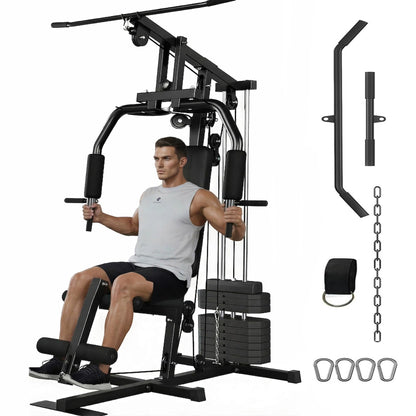 Home Gym Equipment, Multifunctional Workout Station with 100LBS Weight Stack, Home Gym Machine for Full Body Traning with LAT Pulldown System