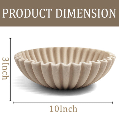 LIN CHUAN Ruffle Decorative Bowl, Large Fruit Bowl for Kitchen Counter, Stylish Key Bowl for Entry Table, Handcrafted Home Decor Display bowl, Artificial Stone Beige