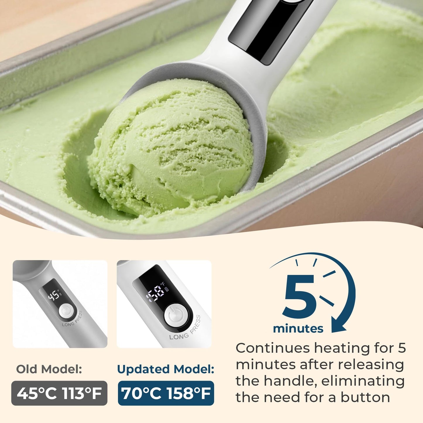 Fzooua Heated Ice Cream Scoop, Dishwasher Safe,Rechargeable Electric Warming Scooper, ON/OFF Safety Lock Switch,Heats to 158F, Kitchen Tool Nonstick Scooper for Gelato, Frozen & More