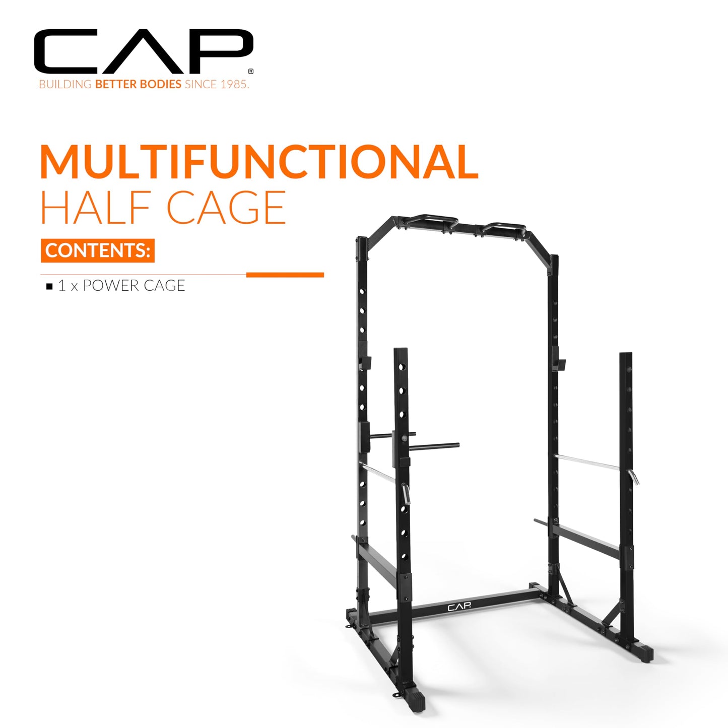 CAP Barbell Multi-Use Power Rack – Heavy-Duty Power Cage with Pull-Up Bar, Dip Handles, and J-Cup Catches – Strength Training Gym Rack for Home or Garage Gym | Black