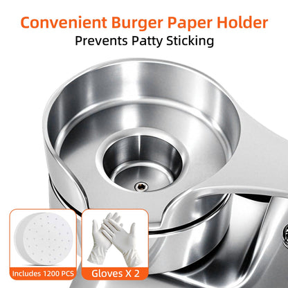 JOHAKYU 3 - in - 1 Commercial Burger Patty Maker, Hamburger Beef Patty Press Stainless Steel Bowl, Heavy - Duty Meat Forming Processor(4/5/6 - inch), Burger Machine with 1200 Pcs Patty Papers