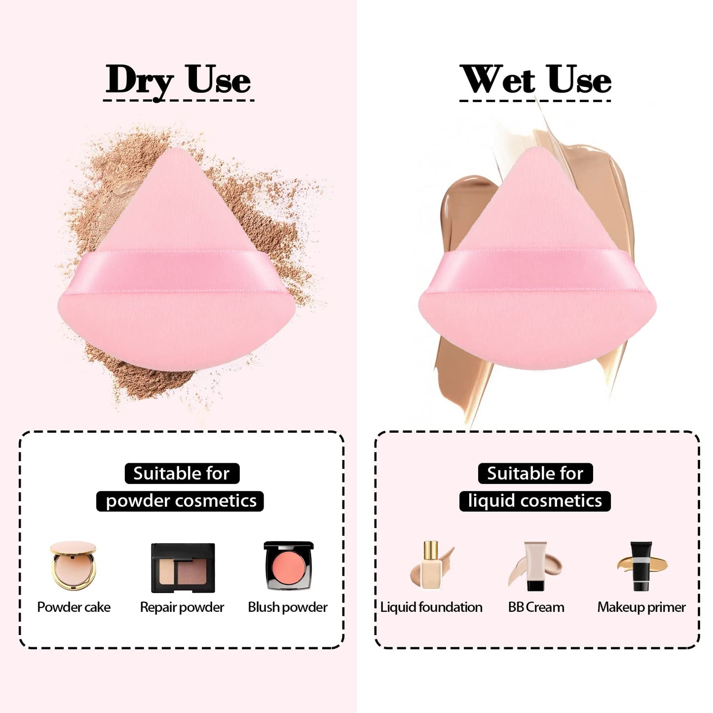 8Pcs of Triangular Powder Puff Makeup Sponges, Made of Super-soft Velvet, Designed for Contouring, Eye, and Corner, Beauty Blender Foundation Mixing Container.(Black)