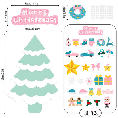JarThenaAMCS Felt Christmas Tree with Ornaments Boho Green & Pink Xmas Tree DIY Crafts Set for Classroom Home Wall Door Hanging Decorations