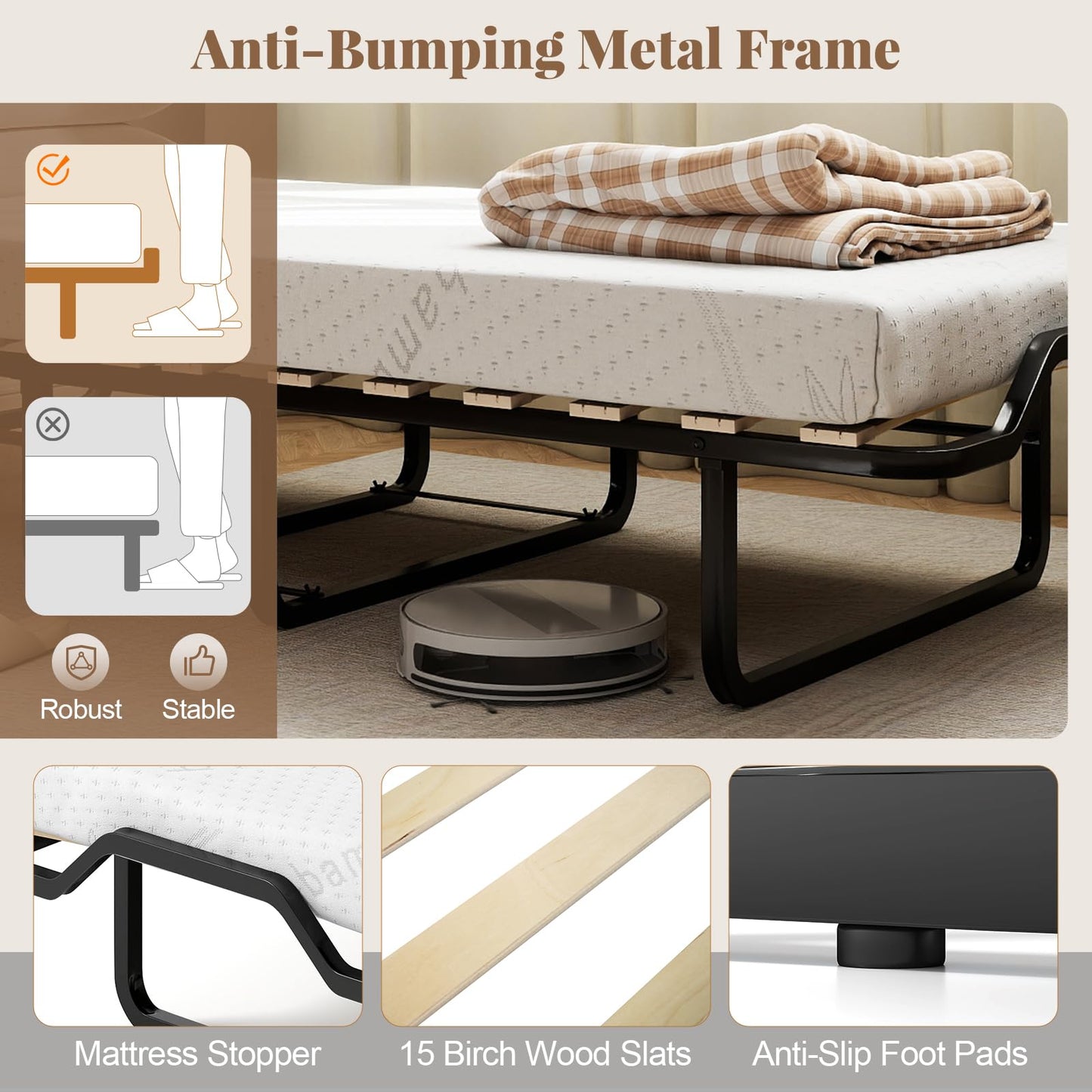 Giantex Murphy Bed Cabinet with Mattress - 74" x 31" Cot Size Folding Bed w/Storage, Metal Frame & Lockable Rolling Wheels, Space-Saving Roll Away Beds with Mattresses for Adults Guests (Rustic Brown)