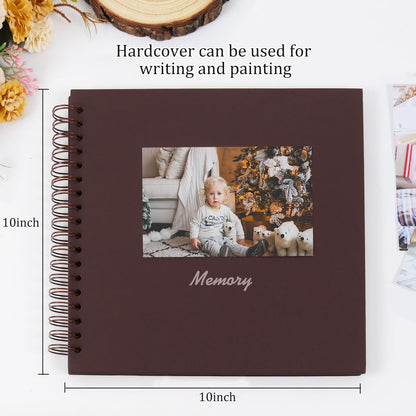 RECUTMS 10 x 10 Inch DIY Scrapbook Album 60 Pages Hardcover Kraft Paper Scrap Book Photo Albums Memory Book for Wedding and Anniversary Family (Coffee)