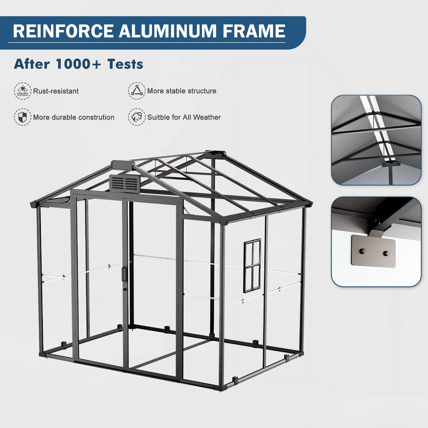 8x6 FT Resin Storage Shed with Floor Windows Lockable Double Door Vents, Easy Assembly All Weather Waterproof Durable Plastic Outdoor Sheds for Backyard Garden Storage Tools Lawnmover, Gray