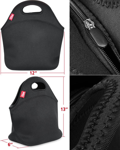 yookee home Waterproof Lunch Bag Double Layer Leakproof Neoprene Insulated Lunch Bag Freezable Black Reusable Thermal Lunch Cooler Tote Lunch Box for Boys Men Women Adult Kids for Work Outdoor