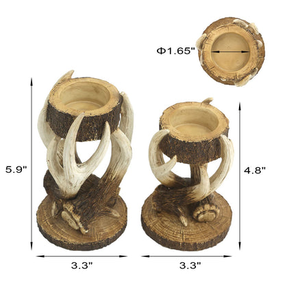 Duomiacasa 2Pcs Antler Deer Candle Holders, Rustic Elk Tealight Holder,Cabin Log Decoration