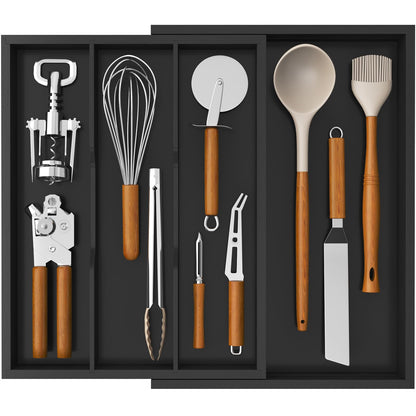 Lifewit Utensil Organizer for Kitchen Drawer, Expandable 13 to 22.4 Inches Wide, Adjustable Cooking Silverware Tray, Bamboo Cutlery Flatware Holder, Spatula Tools and Gadgets Storage Divider, Natural