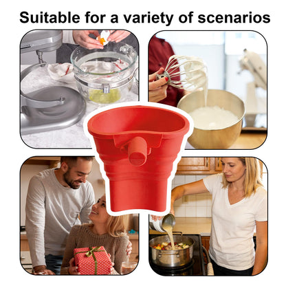 Foldable Flour Funnel, Silicone Pouring Chute Baking Funnel Attachment with Scoop Cleaning Brush Hanging Hooks Kitchen Stand Mixer Accessories for Flour Sugar Liquids, Dishwasher Safe