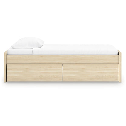 Signature Design by Ashley Onita Scandinavian 2-Drawer Twin Platform Bed with 1 Side Storage, Foundation or Box Spring Not Needed, Light Brown