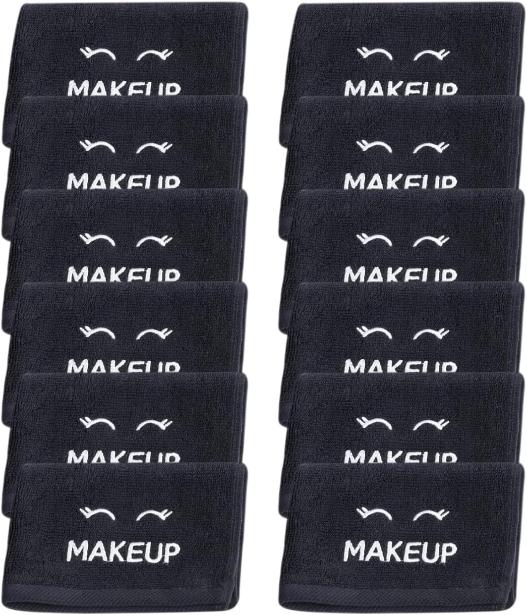 12 Pack 13 13 White Classic Bleach Safe Black Makeup Washcloths for Face Cleansing, - Super Soft Luxury Cotton Black