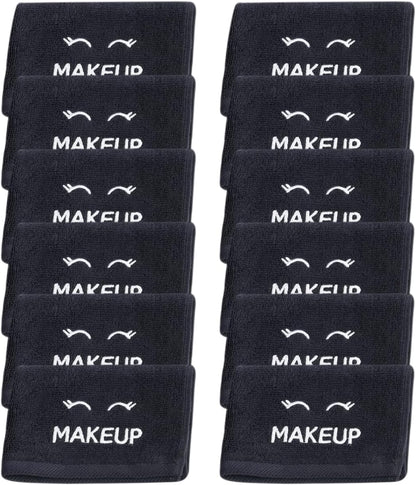 12 Pack 13 13 White Classic Bleach Safe Black Makeup Washcloths for Face Cleansing, - Super Soft Luxury Cotton Black