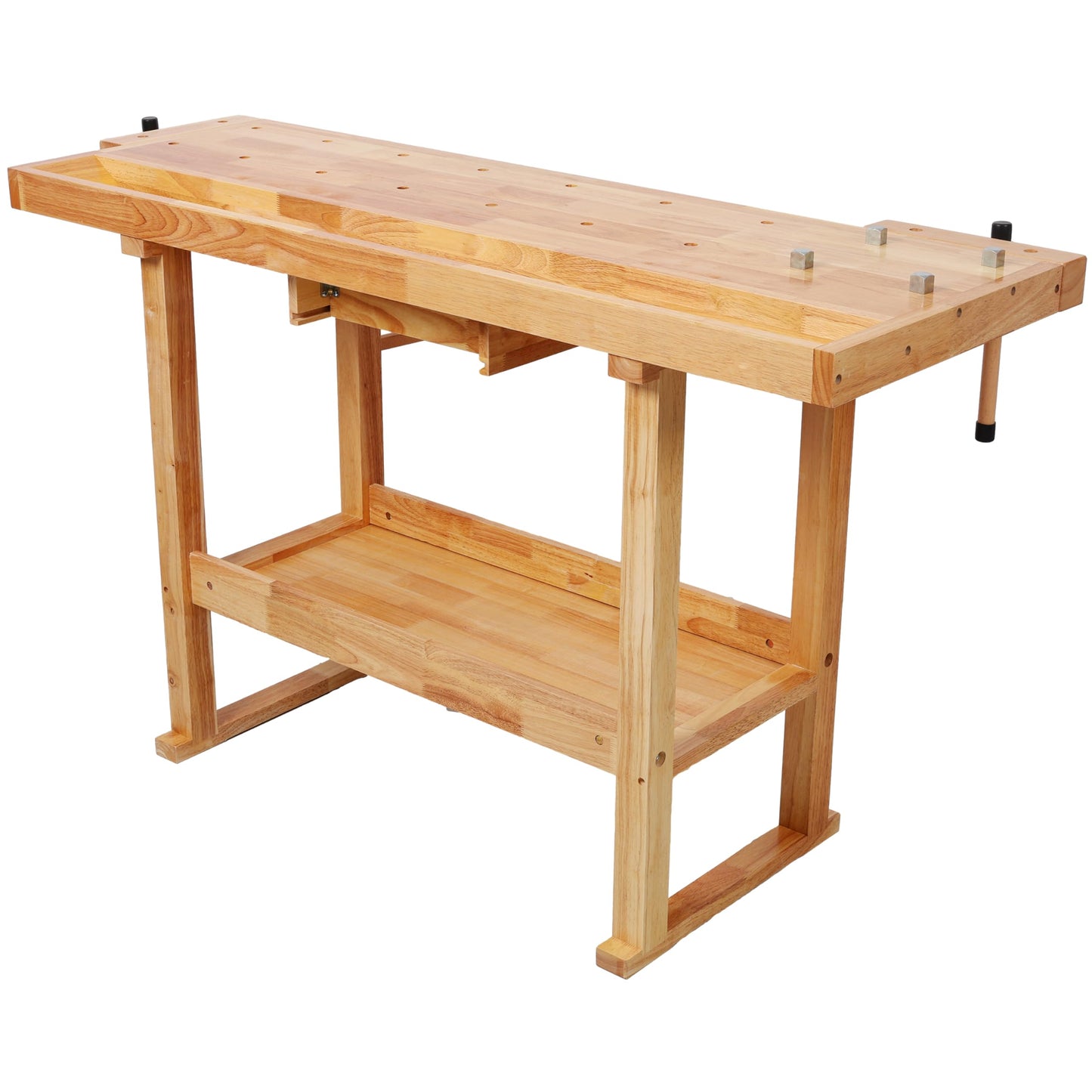 ABH 55 Inches Wood Workbench, Heavy Duty Woodworking Table with Adjustable Handle Vice, 300lbs Capacity Solid Wood Work with Storage Drawer Shelf for Garage, Workshop, Natural (1 Drawers)