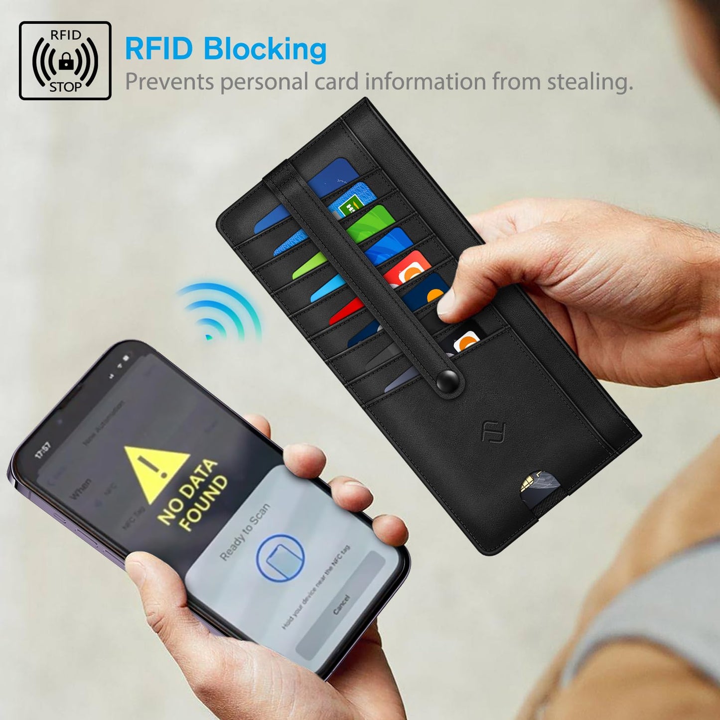 FINTIE Slim Credit Card Wallet Holder Change Pouch, RFID Blocking Business Cards Cases with Zipper Pocket for Cash, Coin, Receipt, Mattle Black