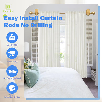 Curtain Rods No Drilling for Windows 32 to 45 Inch:No Drill Small Silver Curtain Rod with Adhesive Brackets for Bedroom,5/8" Apartment Renter Friendly Adjustable Drapery Rods Easy Install