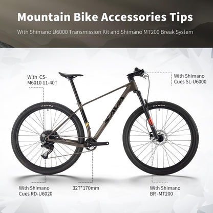 SAVADECK Carbon Fiber MTB with U6000 10 Speed Shift Groupset, Hydraulic Disc Brake with MT200 Break System (Rock Grey, 29 * 15.5)
