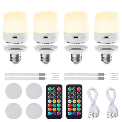 Minetom E26 Rechargeable Light Bulbs with Remote and Timer, Battery Backup Bulb with 12 Colors and Brightness Dimmable, 2300mAh 40W Equivalent LED Light Bulbs for Lamps Sconces Camping, 2 Pack