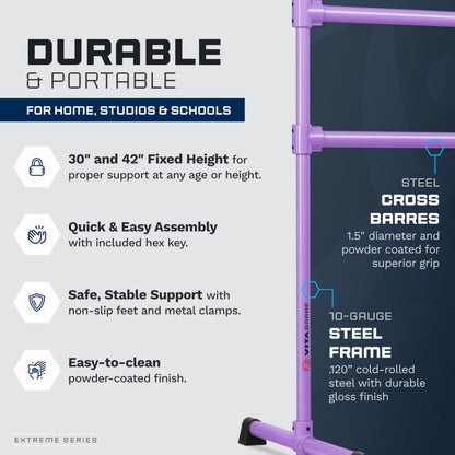 VITA Barre Portable Freestanding Double Ballet Barre, Extreme, 4 Ft Bars, Purple, Steel | Fixed Height, Made in USA, Home or Gym Exercise Equipment for Kids & Adults | Dance, Fitness, Pilates
