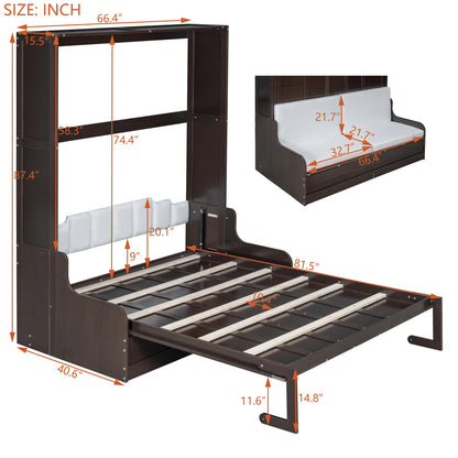 Ball & Cast Murphy Bed Wall Bed Queen Size with Cushion,Sofa Platform Bedfram Chest can be Folded,Wood Folding Hideaway w/Slat Support,Space-Saving Furniture for Guest Room,Study,Office,Espresso