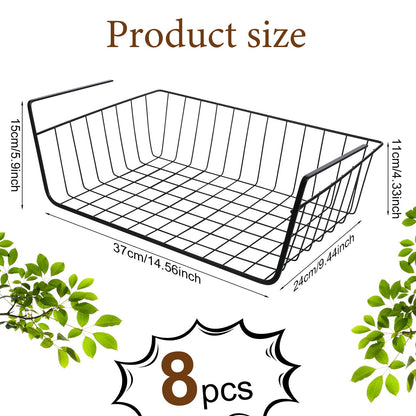 8 Pcs Under Shelf Basket, Hanging Under Cabinet Wire Storage Rack Slides Under Wire Shelves for Counter Pantry Desk Bookshelf,Black