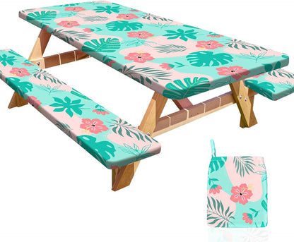HobbLab Rv,72in,Teal Picnic Table Cover with Bench Covers Portable Table Cloth Built-in Storage Pocket Fitted