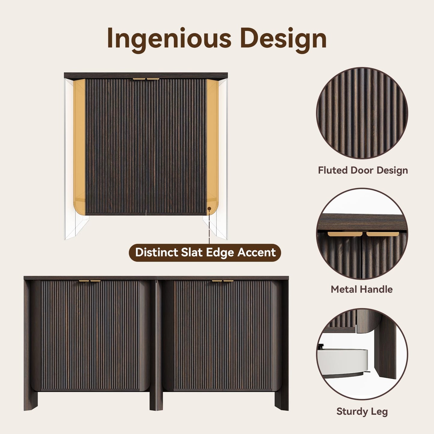 MorganBrig 63" W Walnut Sideboard Buffet Cabinet with Storage, Fluted Accent Console Cabinet, Mid Century Modern Credenza for Living Room Kitchen Entryway Dining Room, Dark Walnut
