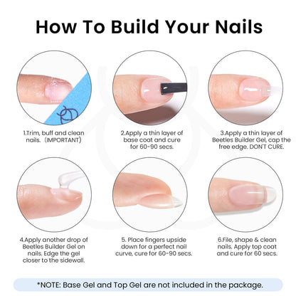 Beetles Builder Gel Set,3 Pcs 8 in 1 Nail Strengthening Apex Building Extension for Beginner DIY Salon at Home,Clear Builder Nail for Nails with Base and Top Coat Gel,UV & LED Lamp Needed