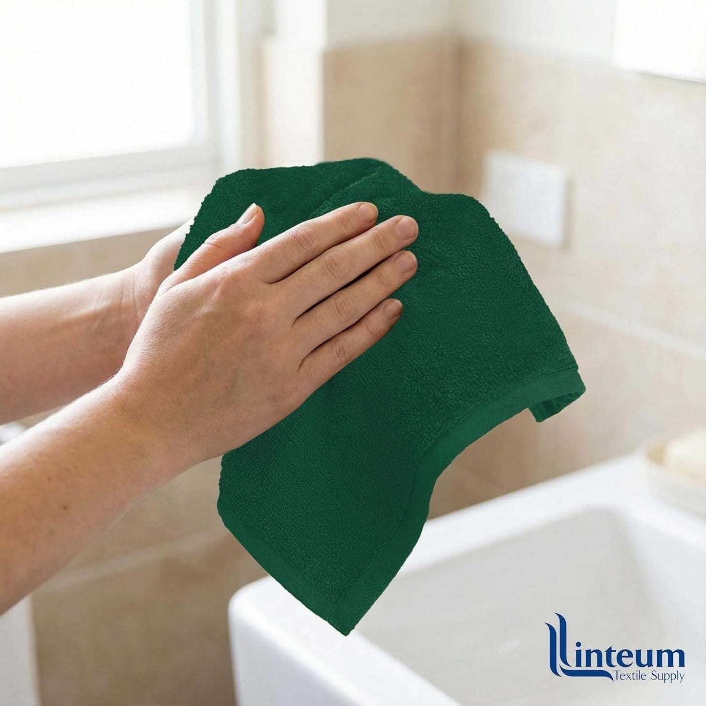 12x12 100% (12 Pack) Linteum Textile Supply Premium Washcloth (Hunter Green) Cotton Zero Twist Towels | Absorbent