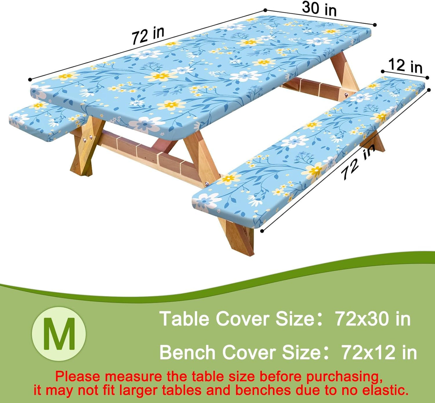 HobbLab Rv,72in,Light Picnic Table Cover with Bench Covers Portable Table Cloth Built-in Storage Pocket Fitted