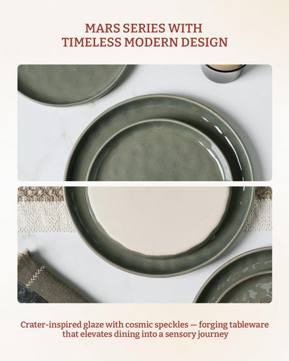 Famiware Mars Plates and Bowls Set, 12 Pieces Dinnerware Sets, Dishes Set for 4, Sage Green