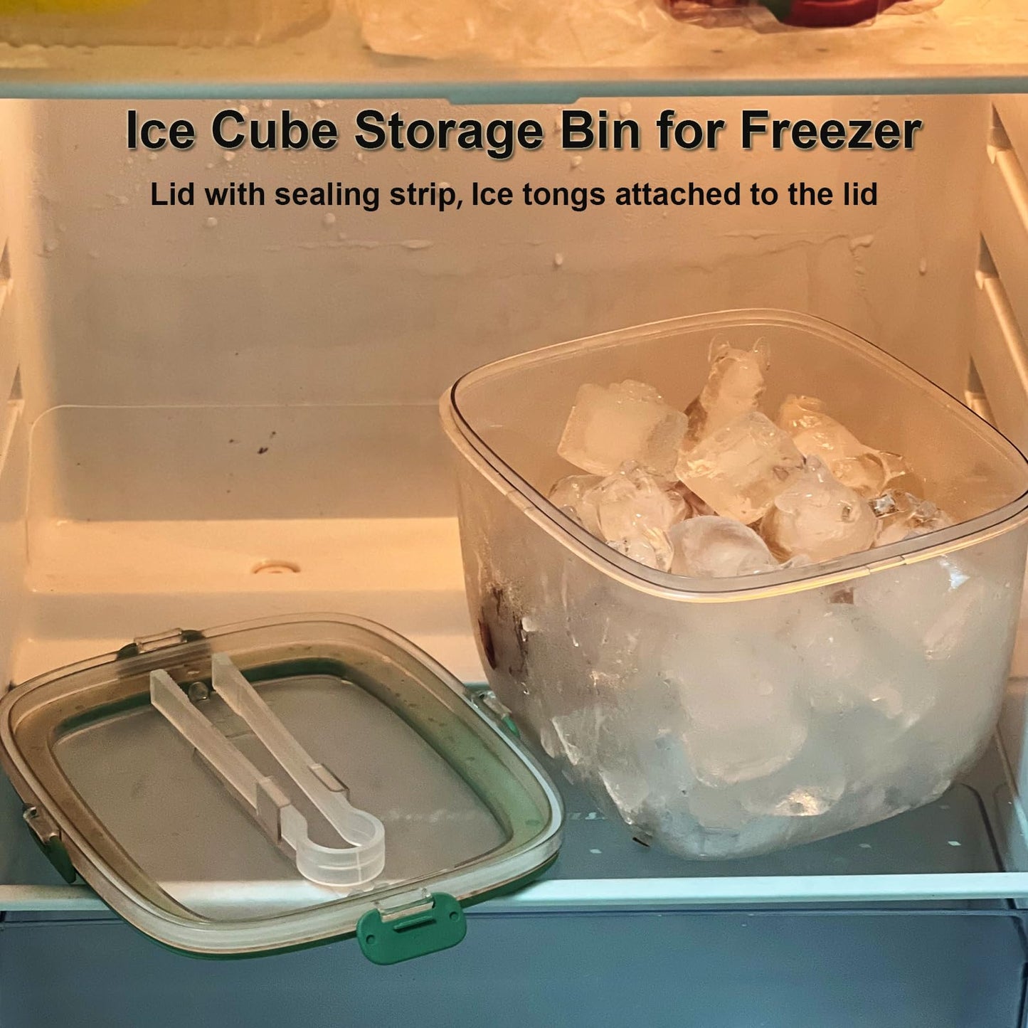 Siuper 4QTS Ice Cube Storage Bin with Sealed Lid for Freezer Clear Ice Bucket w/ Tong for Bar Hotel Refrigerator Containers for Home Beverage Cooler for Whiskey Wine Beers Party Outdoor 8.5*6.6*7.4in