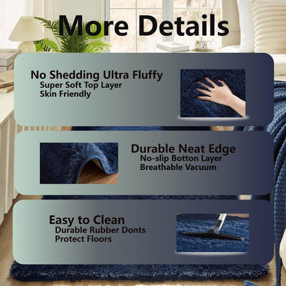 Floralux Area Rugs for Bedroom Living Room, 4x6 Rug, Dark Blue, Fluffy Fuzzy Carpet, Shag Plush Carpets for Nursery Kids Room, Home Dorm Decor Aesthetic