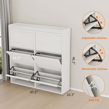 CABIHOME Shoe Cabinet with 6 Flip Drawers, Narrow Cabinet with Adjustable and Removable Shelves, Modern Wooden Shoe Organizer with Hidden Handle for Entryway, Hallway, Living Room, Antique White