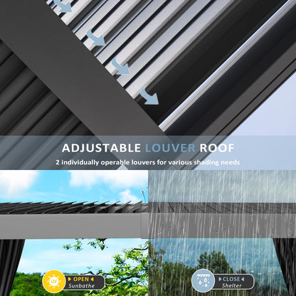 Aoxun Louvered Pergola 12' x 16' Aluminum Outdoor Pergola with Independent Adjustable Roofs, Curtains and Netting, Built-in Drainage System for Patios & Backyards, Rust Resistant Frame