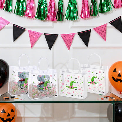 Liobelon Witch Party Gift Bags 24-Pack - Witch Party Favors Plastic Goodie Bags with Handles, PVC Pink and Green Party Treat Bag for Women, Magic Easter Eggs, Magic Festival, Birthday Decorations