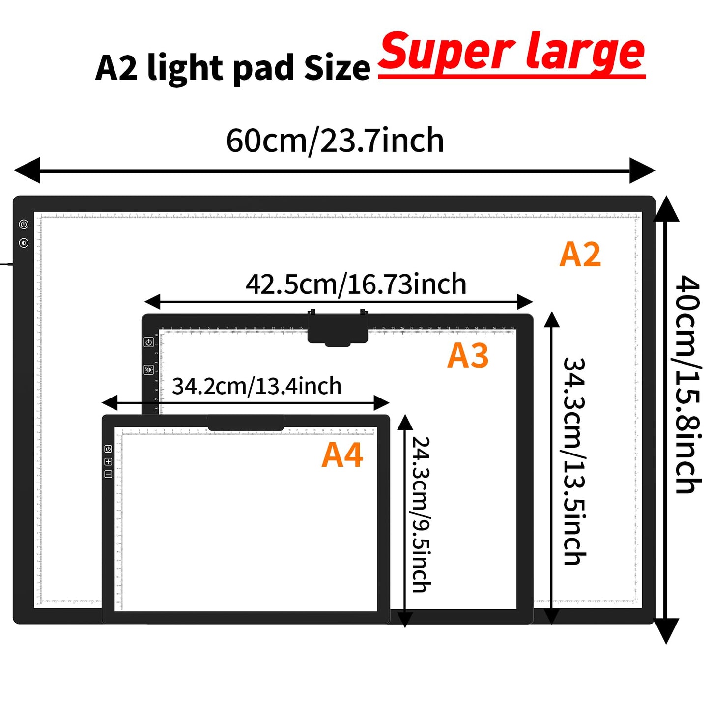 TOHETO Rechargeable A2 Light Pad 23.7"x15.8", Large LED Light Board for Diamond Painting, 3-Color Modes Light Box, Diamond Art Light Table, Lightbox for Tracing and Drawing, Sketching, Artists