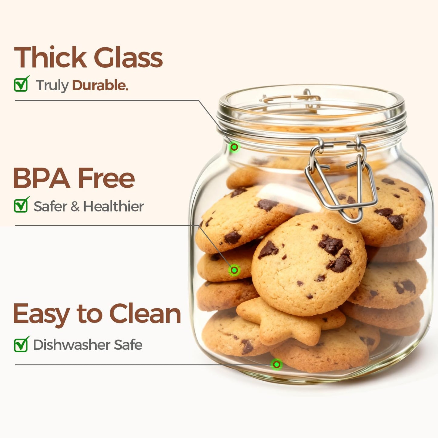 ComSaf 6-Pack 27oz Square Glass Pantry Canisters, Aesthetic Food Storage Jars for a Full Makeover, Modular Containers for Coffee, Sugar, Cookies, Snacks & Spices